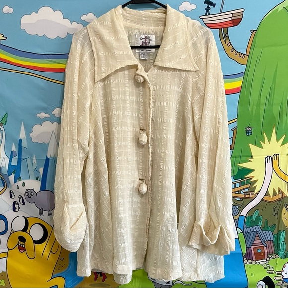 Vintage oversized Fall autumn sheer beige button down top - Picture 8 of 17